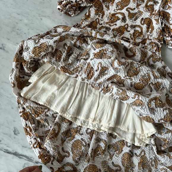 KENZO Girl’s' Seersucker Leopard & Tiger Cotton Print Dress Lined Tiered Midi - Picture 7 of 9